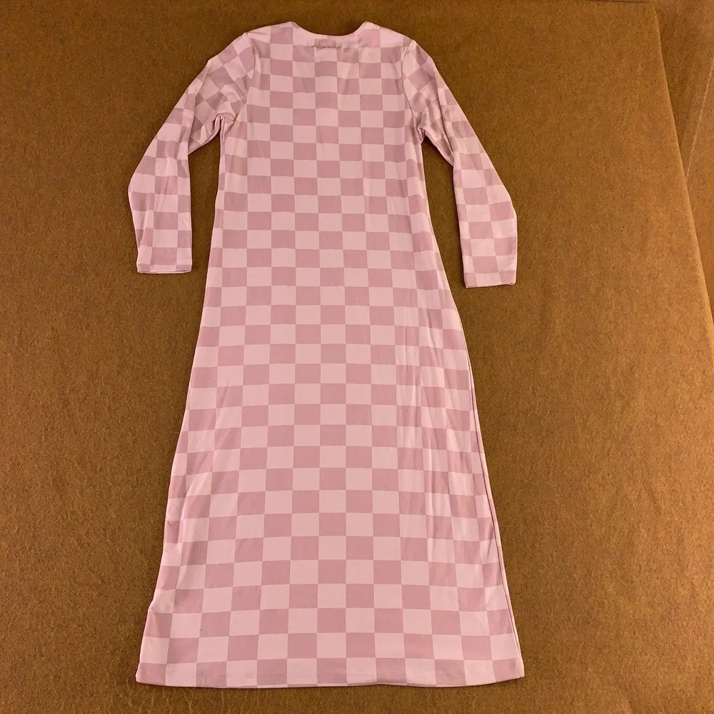 NUMU Girls Size 10 Pink Checkered Long Sleeve Cozy Long Nightgown NWT